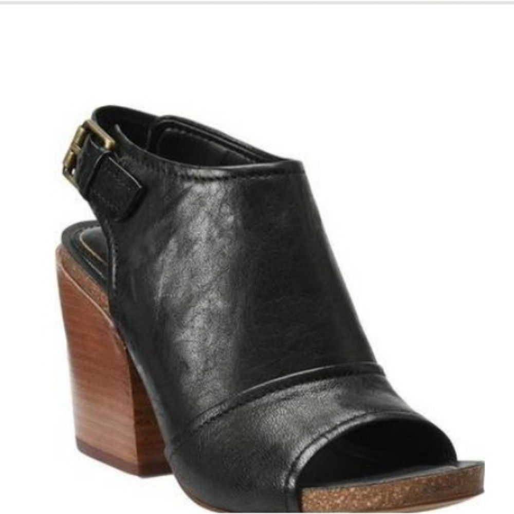 Isola Isanti Block Heel Black Leather Open Toe Sling Back Shooties Size 9.5
